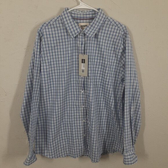 New CQR Shirt Mens XL Button Up Blue White Black Outdoor Plaid Tactical Series - Picture 1 of 8